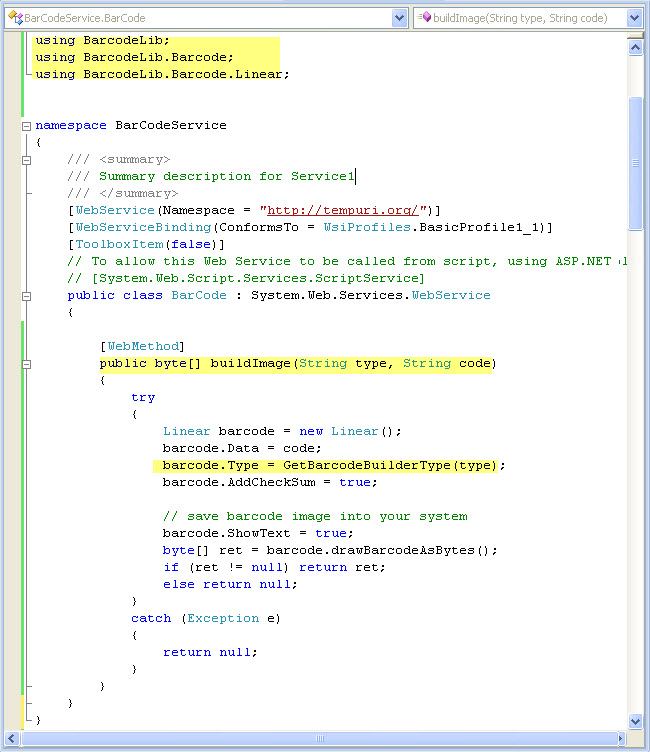 BarCodeService.BarCode screen shot showing code replicated above.
