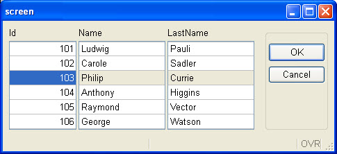 Screen shot of form displayed not using a table widget.