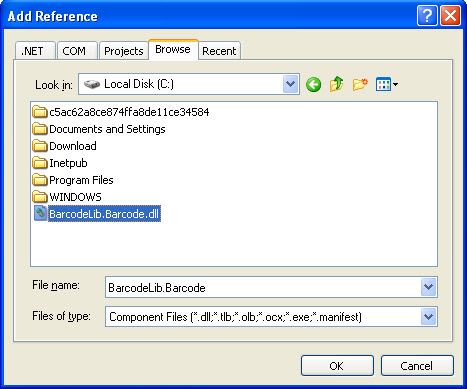 Screenshot after adding Barcodelib.Barcode.dll as reference
