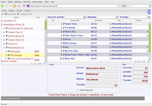 Screen shot of an application with a tree view, displayed using the AJAX theme.