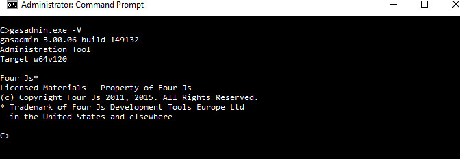 Image shows GAS version and build information displayed when the gasadmin -V command is run