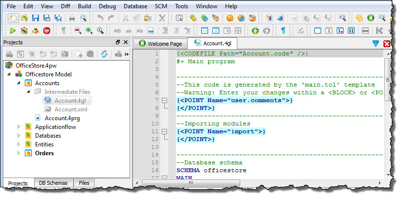 This figure shows the open Account.4gl application.