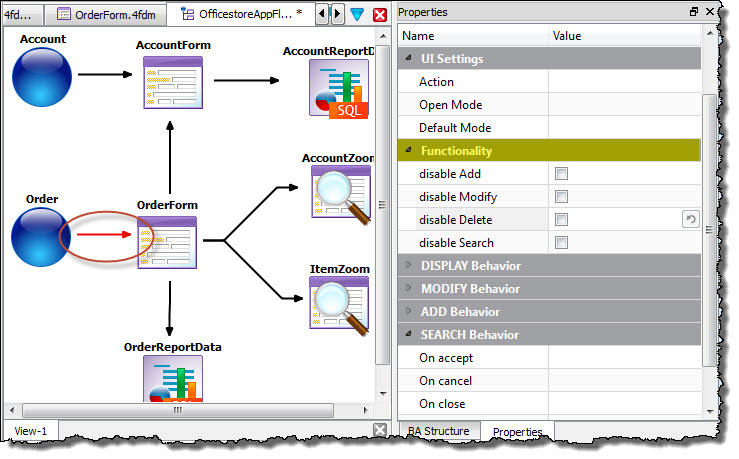 Setting properties on a relation to a form.