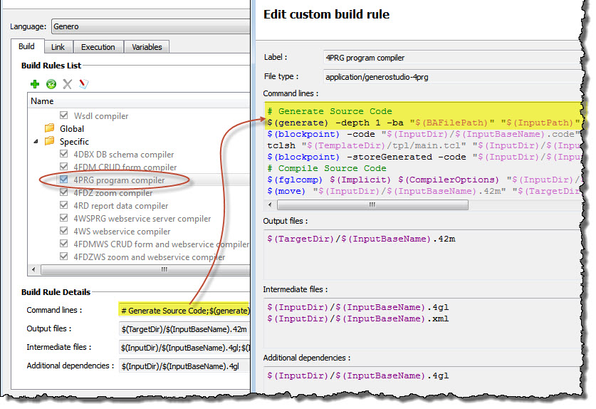 Screenshot showing default build rule for a 4PRG program entity.