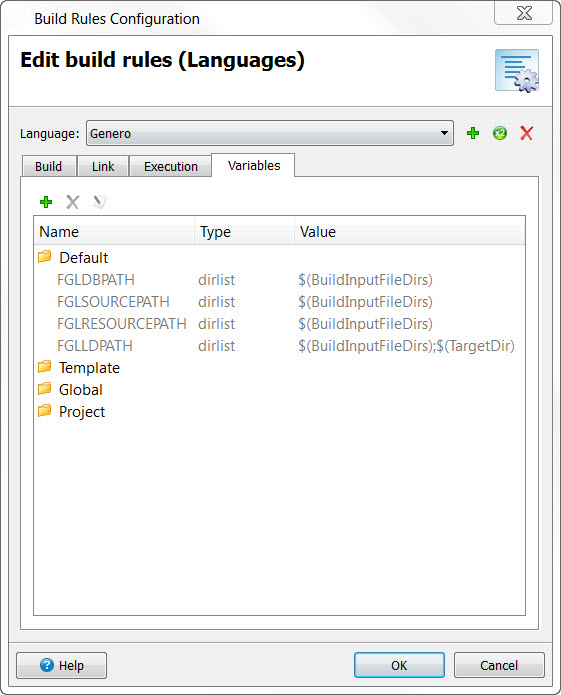 This figure is a screenshot of the Build Rules Configuration dialog - Variables tab.