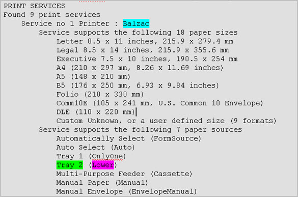 This figure is a screenshot of printerinfo output for the printer Balzac.