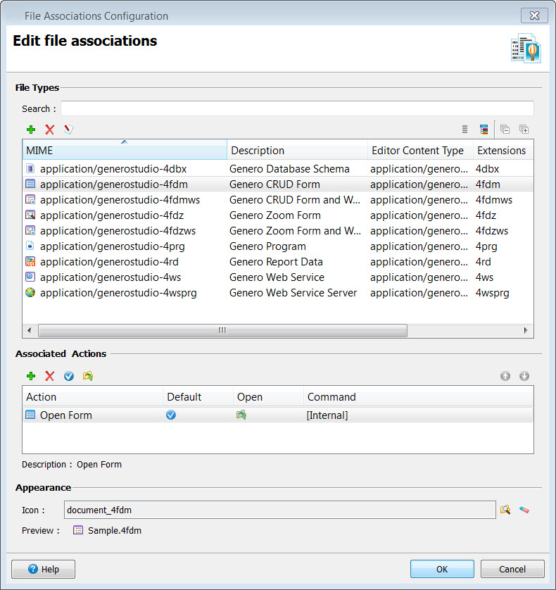 File Associations Configuration dialog.